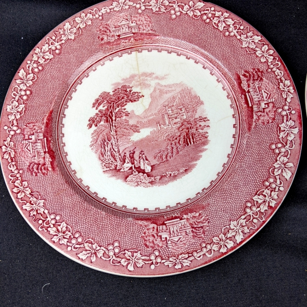 2 Jenny Lind 1795 redware plates *chips* stains*